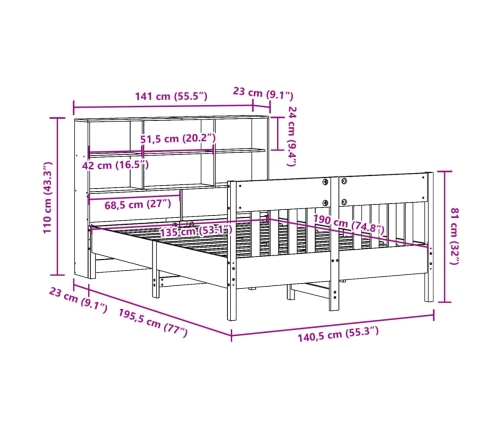 Estructura de cama sin colchón madera maciza marrón 135x190 cm