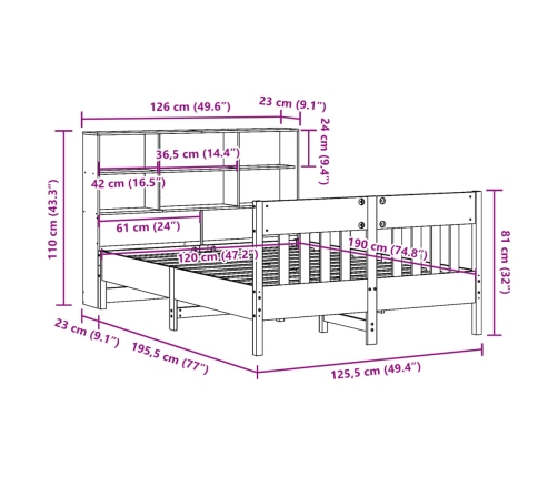 Estructura de cama sin colchón madera maciza marrón 120x190 cm