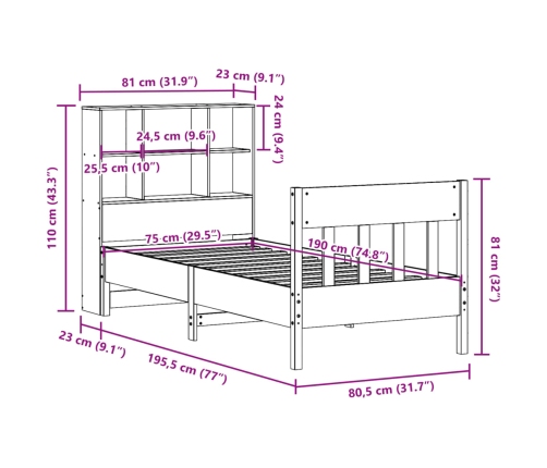 Estructura de cama sin colchón madera maciza blanca 75x190 cm