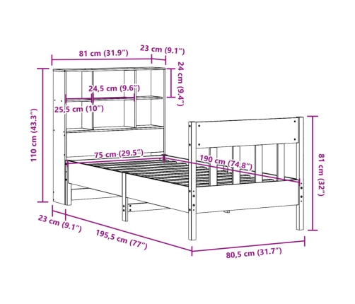 Estructura de cama sin colchón madera maciza marrón 75x190 cm