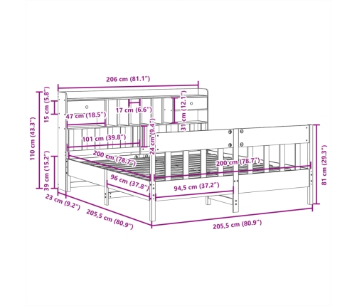 Estructura de cama sin colchón madera maciza de pino 200x200 cm