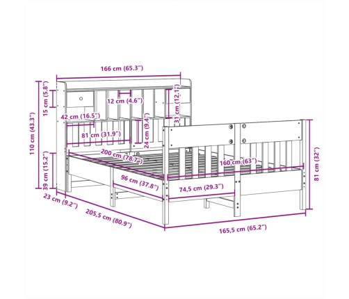 Estructura de cama sin colchón madera maciza de pino 160x200 cm