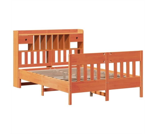 Cama sin colchón madera maciza de pino marrón cera 160x200 cm