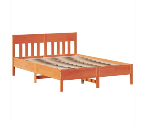 Cama sin colchón madera maciza de pino marrón cera 160x200 cm