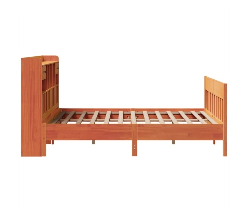 Cama sin colchón madera maciza de pino marrón cera 160x200 cm