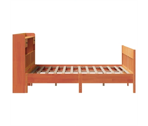 Cama sin colchón madera maciza de pino marrón cera 140x200 cm