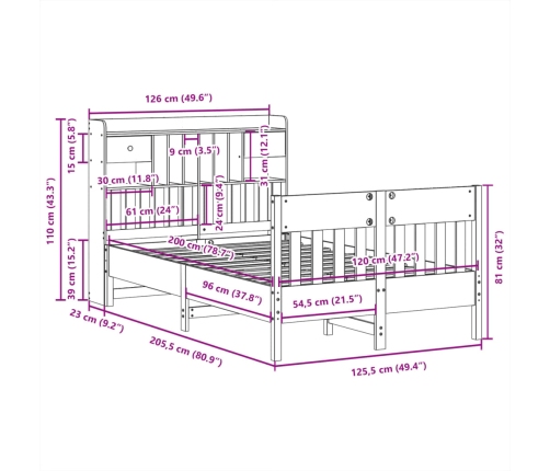 Estructura de cama sin colchón madera de pino maciza 120x200 cm