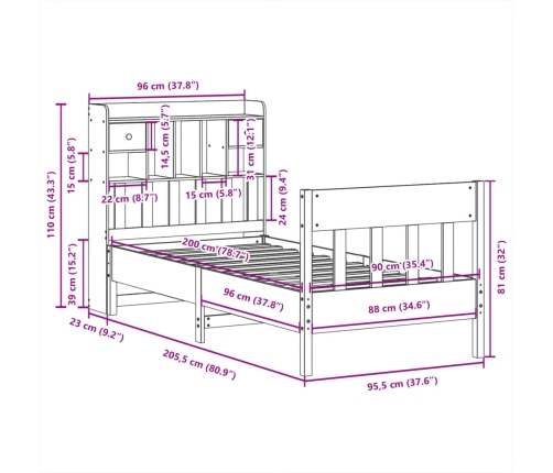 Estructura de cama sin colchón madera maciza de pino 90x200 cm