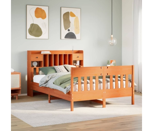 Cama sin colchón madera maciza de pino marrón cera 140x190 cm