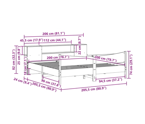 Estructura de cama sin colchón madera maciza de pino 200x200 cm