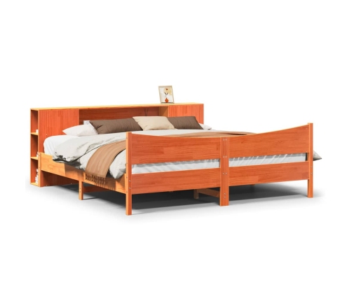 Cama sin colchón madera maciza de pino marrón cera 200x200 cm