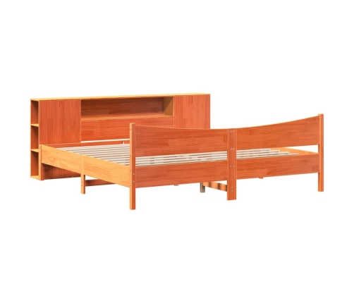 Cama sin colchón madera maciza de pino marrón cera 200x200 cm