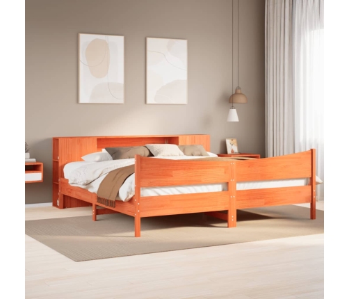 Cama sin colchón madera maciza de pino marrón cera 200x200 cm