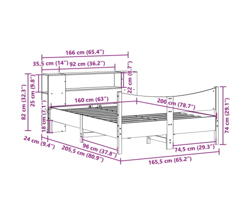 Estructura de cama sin colchón madera maciza de pino 160x200 cm