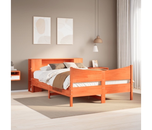 Cama sin colchón madera maciza pino marrón cera 150x200 cm