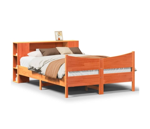 Cama sin colchón madera maciza de pino marrón cera 140x190 cm