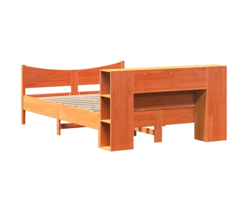 Cama sin colchón madera maciza de pino marrón cera 140x190 cm