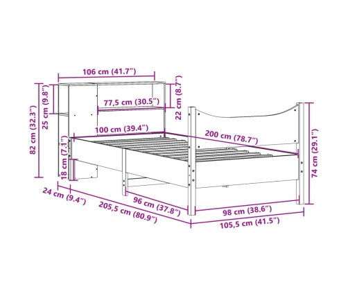 Estructura cama sin colchón madera maciza pino blanca 100x200cm