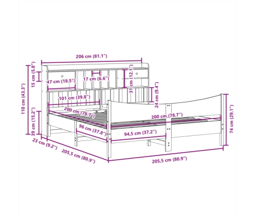 Estructura de cama sin colchón madera maciza de pino 200x200 cm