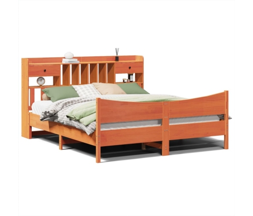 Cama sin colchón madera maciza de pino marrón cera 200x200 cm