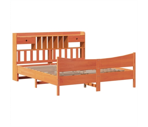 Cama sin colchón madera maciza de pino marrón cera 200x200 cm