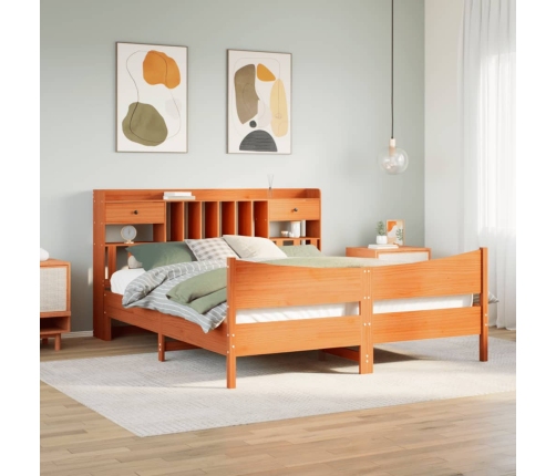 Cama sin colchón madera maciza de pino marrón cera 200x200 cm