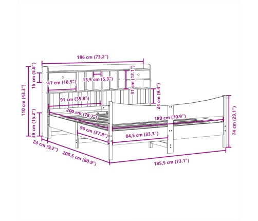 Estructura de cama sin colchón madera maciza de pino 180x200 cm