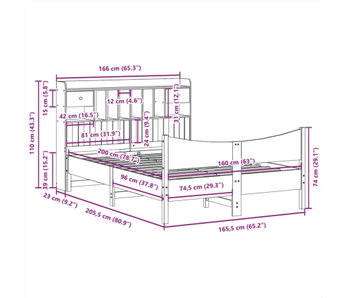 Estructura de cama sin colchón madera maciza de pino 160x200 cm