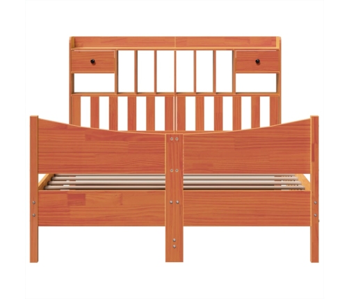 Cama sin colchón madera maciza de pino marrón cera 160x200 cm
