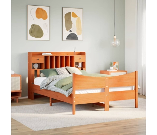 Cama sin colchón madera maciza de pino marrón cera 160x200 cm