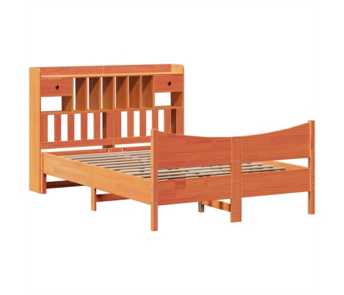 Cama sin colchón madera maciza pino marrón cera 150x200 cm