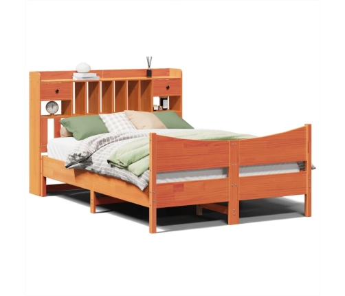 Cama sin colchón madera maciza de pino marrón cera 140x200 cm