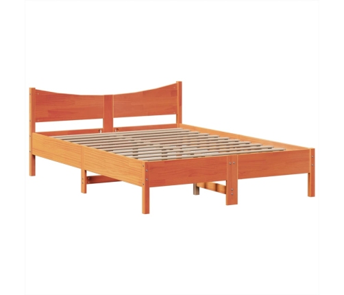 Cama sin colchón madera maciza de pino marrón cera 140x200 cm