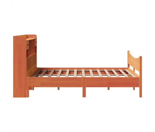 Cama sin colchón madera maciza de pino marrón cera 140x200 cm