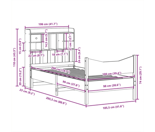 Estructura de cama sin colchón madera maciza de pino 100x200 cm