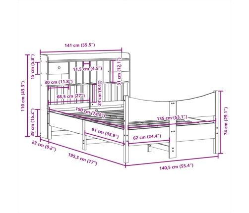 Estructura de cama sin colchón madera maciza de pino 135x190 cm