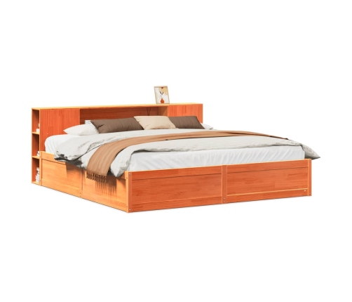 Cama sin colchón madera maciza de pino marrón cera 200x200 cm