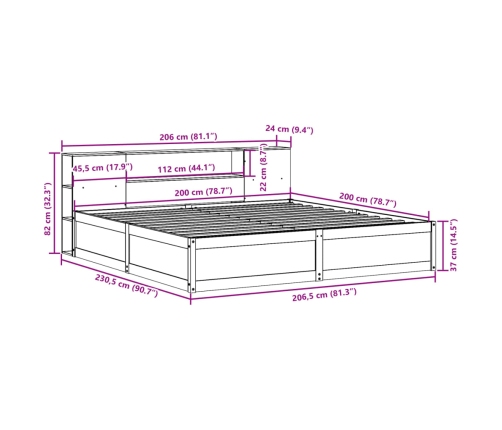 Cama sin colchón madera maciza de pino marrón cera 200x200 cm