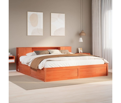 Cama sin colchón madera maciza de pino marrón cera 200x200 cm