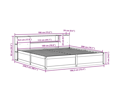 Cama sin colchón madera maciza de pino marrón cera 180x200 cm