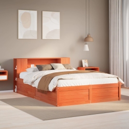 Cama sin colchón madera maciza de pino marrón cera 160x200 cm