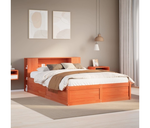 Cama sin colchón madera maciza de pino marrón cera 160x200 cm