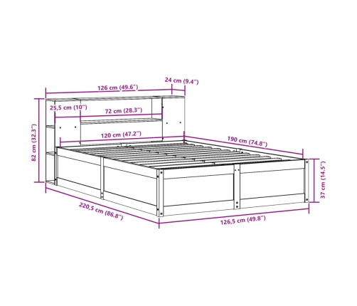 Estructura de cama sin colchón madera maciza blanca 120x190 cm