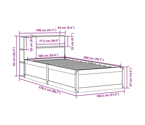 Cama sin colchón madera maciza de pino marrón cera 100x200 cm