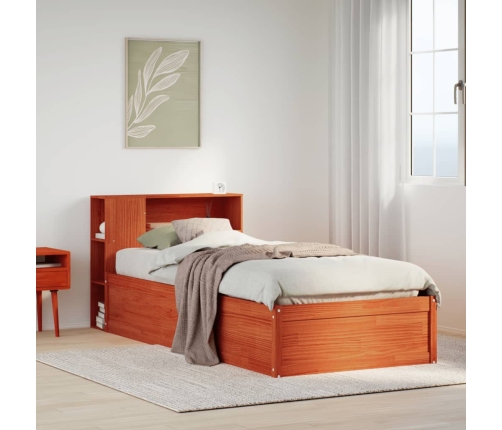 Cama sin colchón madera maciza de pino marrón cera 100x200 cm