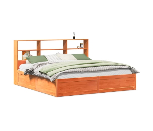 Cama sin colchón madera maciza de pino marrón cera 200x200 cm