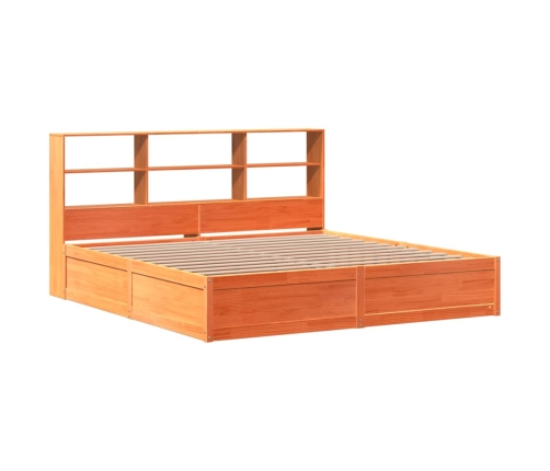 Cama sin colchón madera maciza de pino marrón cera 200x200 cm