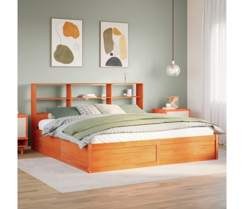 Cama sin colchón madera maciza de pino marrón cera 200x200 cm