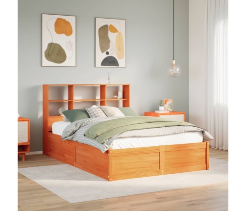 Cama sin colchón madera maciza de pino marrón cera 160x200 cm