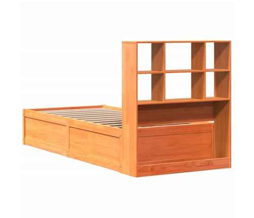 Cama sin colchón madera maciza de pino marrón cera 100x200 cm